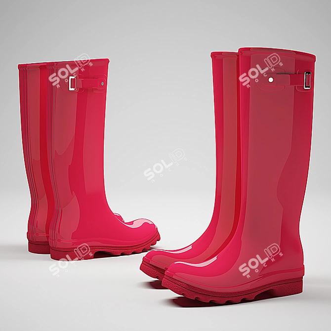 Stylish Rubber Boots: Black & Pink! 3D model image 2