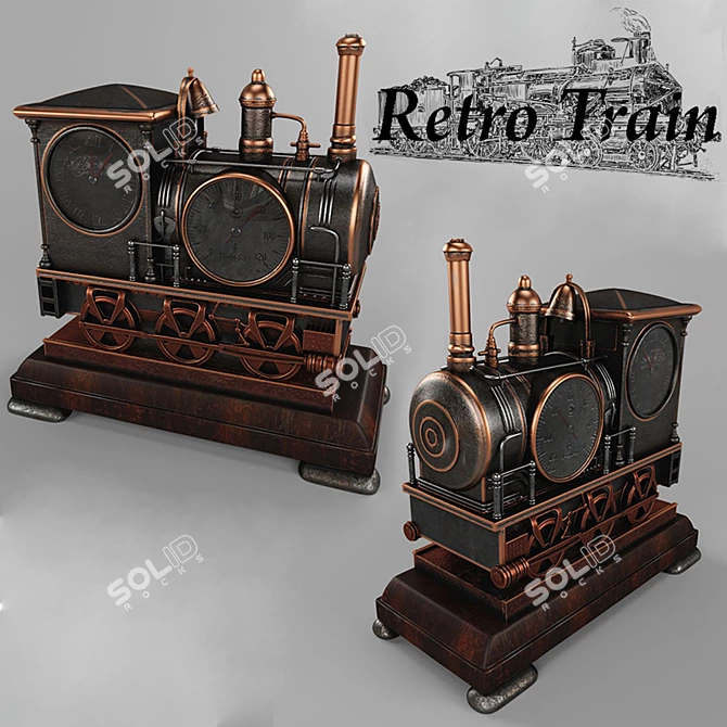 Retro Steam Train Thermometer 3D model image 1