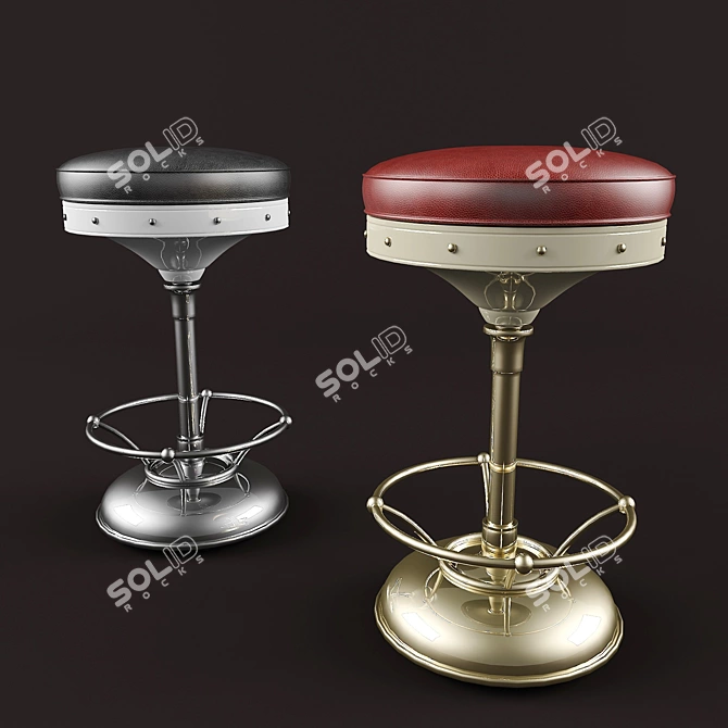 Elegant Metal Bar Stools with Luxurious Leather 3D model image 1