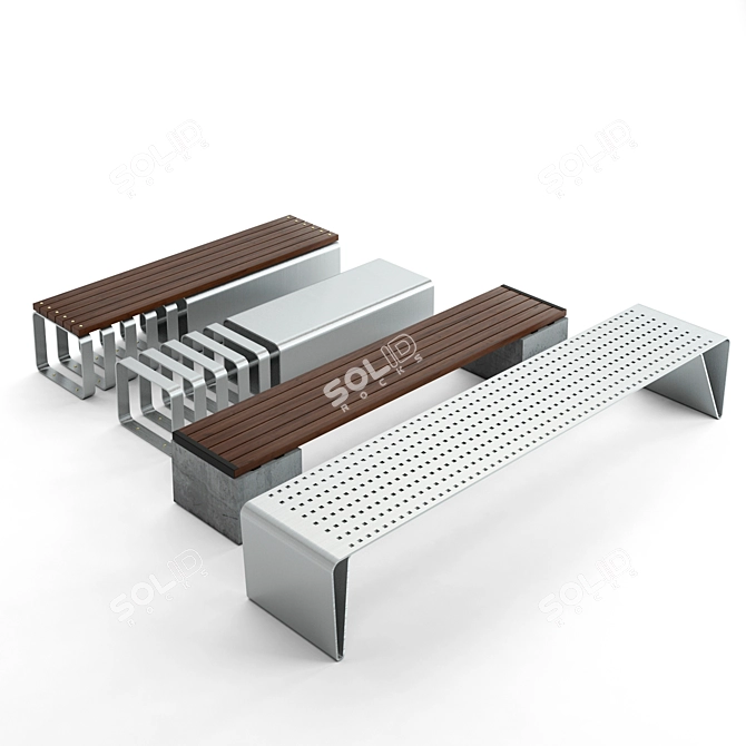 Modern Outdoor Benches 3D model image 1