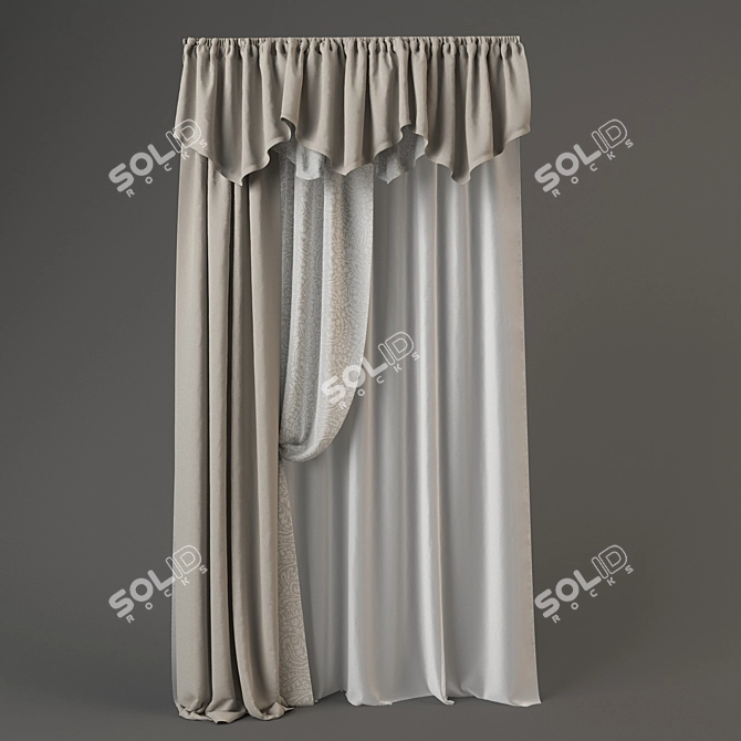 Elegant Curtain Set with Lambrequins 3D model image 1