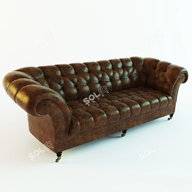 Elegant French Leather Sofa 3D model image 1