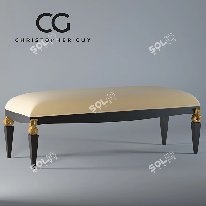 Graceful Bench with Carved Nuggets 3D model image 1