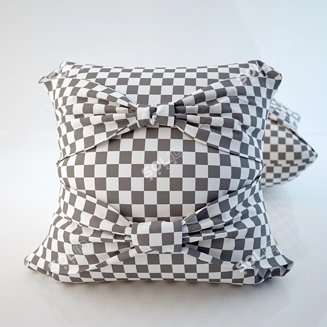 Title: Bow Embellished Linen Pillow 3D model image 2