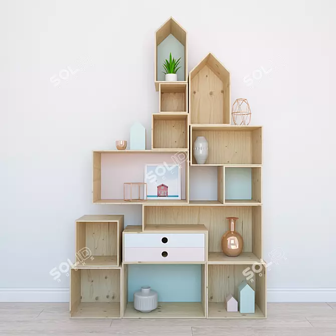 Scandi Chic Decor Shelves 3D model image 1