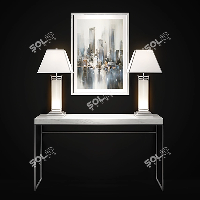 Modern Console, Lamp & Oil Painting 3D model image 1