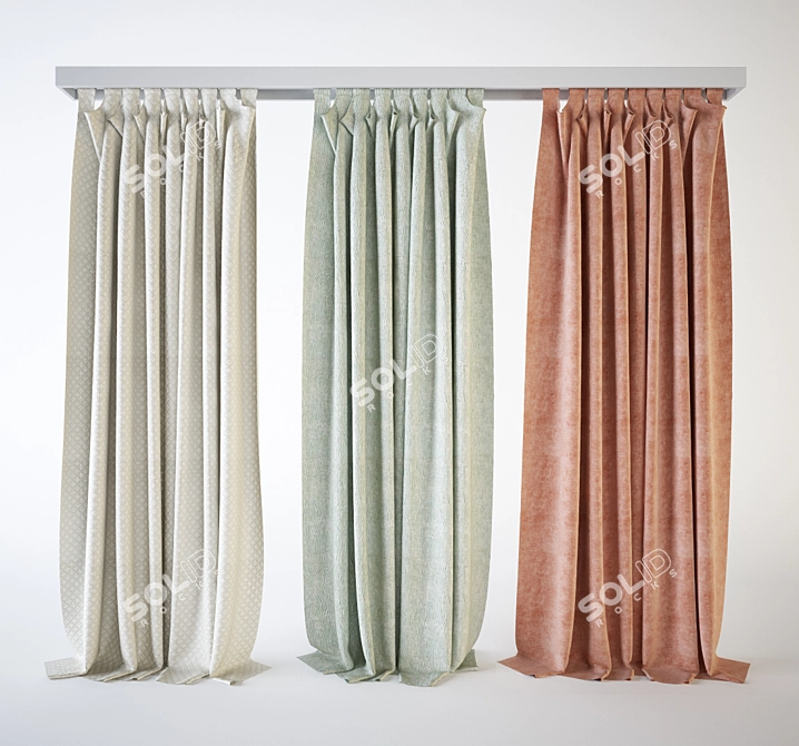 Elegant Triple-Panel Blinds 3D model image 1