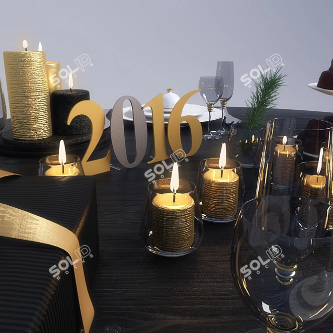 Golden New Year Wood Table 3D model image 2