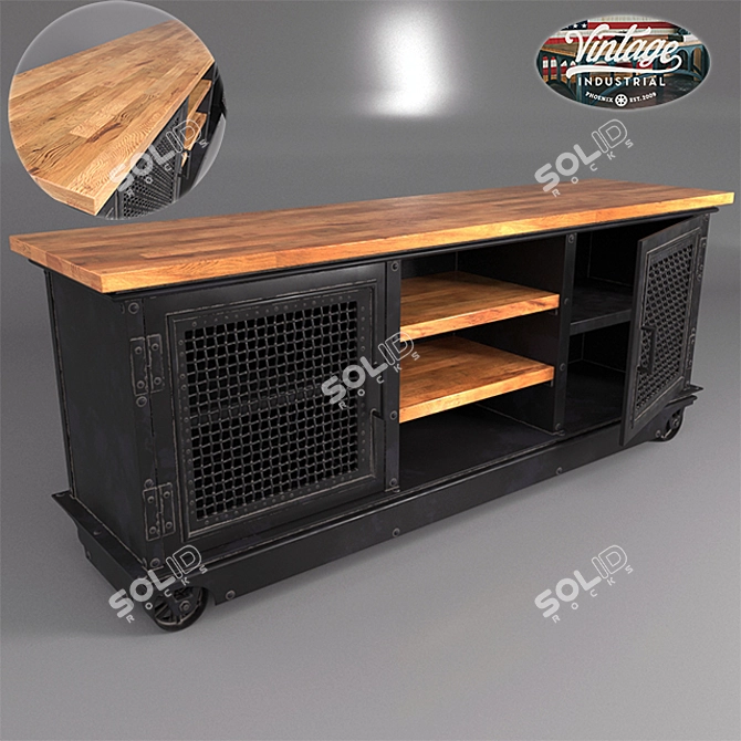 Vintage Boxcar: Industrial Chic Media Console 3D model image 1