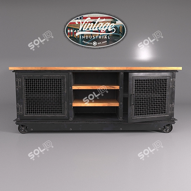 Vintage Boxcar: Industrial Chic Media Console 3D model image 2