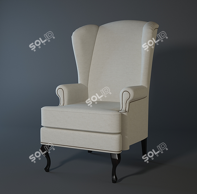 Elegant English Armchair with Ears 3D model image 1