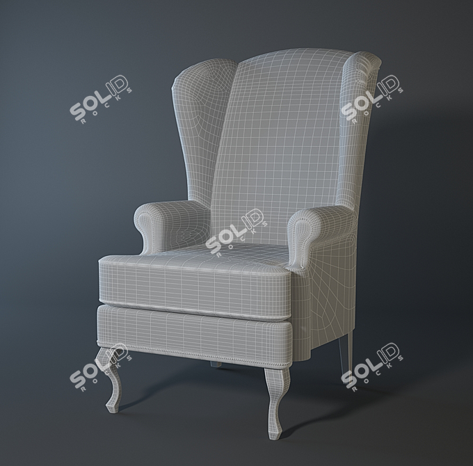 Elegant English Armchair with Ears 3D model image 2