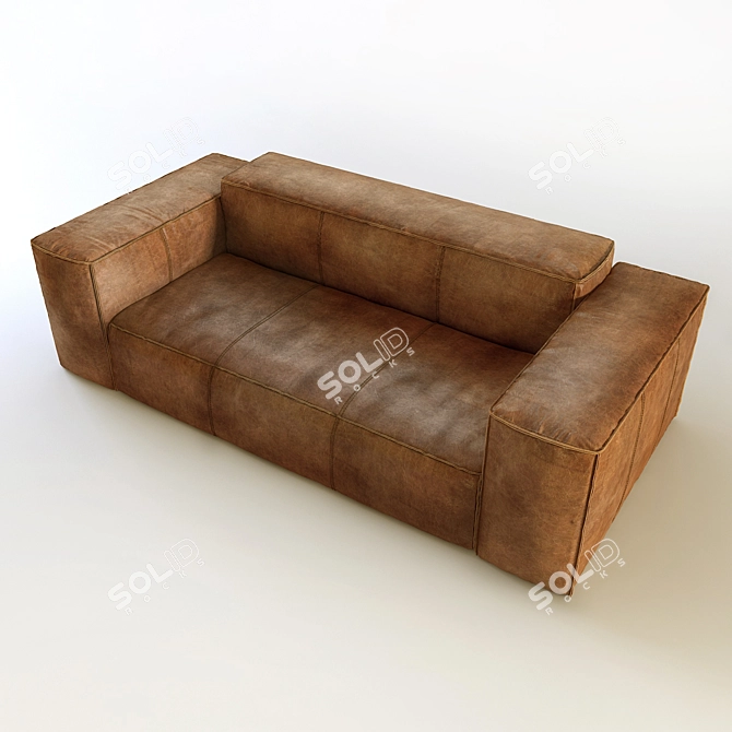 Vintage Leather 3-Seater: Slabby 3D model image 2