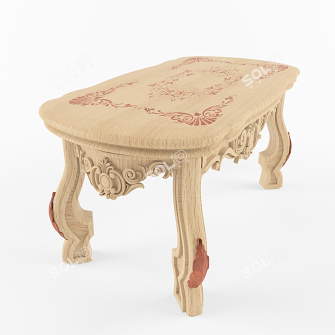 Vintage Beech Wood Coffee Table 3D model image 2