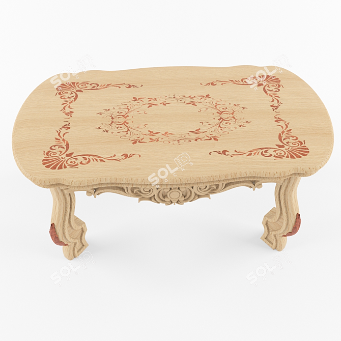 Vintage Beech Wood Coffee Table 3D model image 3