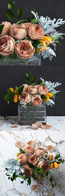 Austin's Rose Bouquet with Kumquat and Dusty Miller 3D model image 1