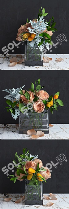 Austin's Rose Bouquet with Kumquat and Dusty Miller 3D model image 2