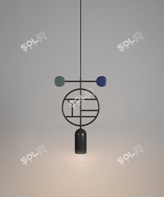 Abstract Metal Pendant Lamp 3D model image 2