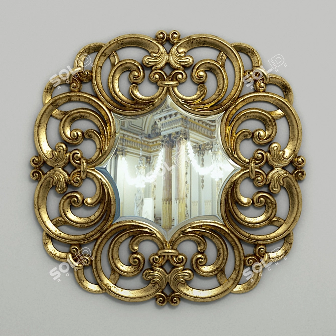 Elegant Carved Round Mirror 3D model image 1