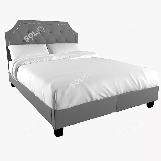 Elegant Grey Linen Button Bed 3D model image 1