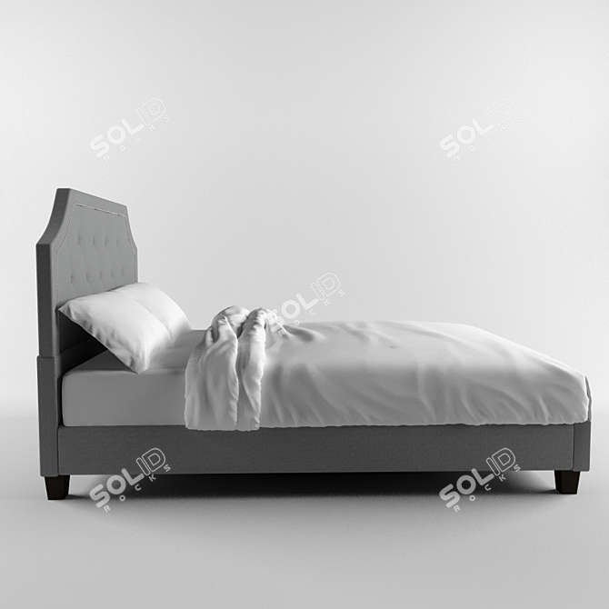 Elegant Grey Linen Button Bed 3D model image 2