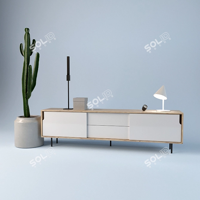 Scandinavian Oak Sideboard 3D model image 1