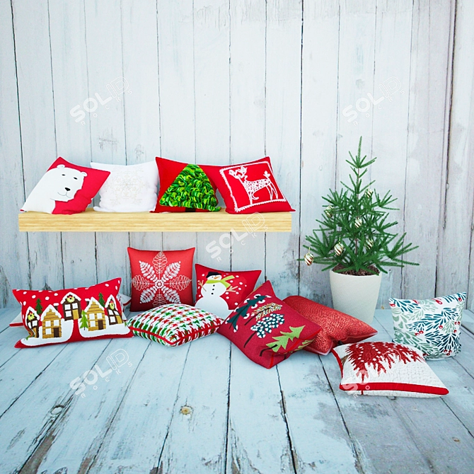 Cozy Cushions & Festive Fir 3D model image 1