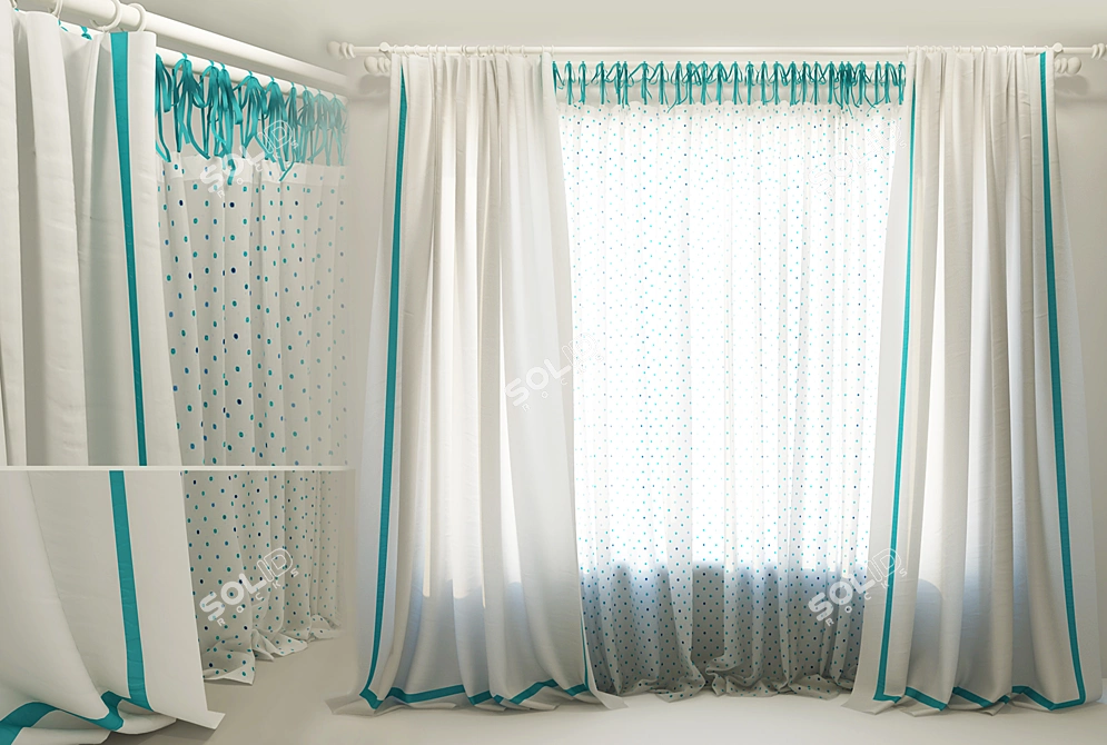 Elegant Tie-Top Curtains 3D model image 1