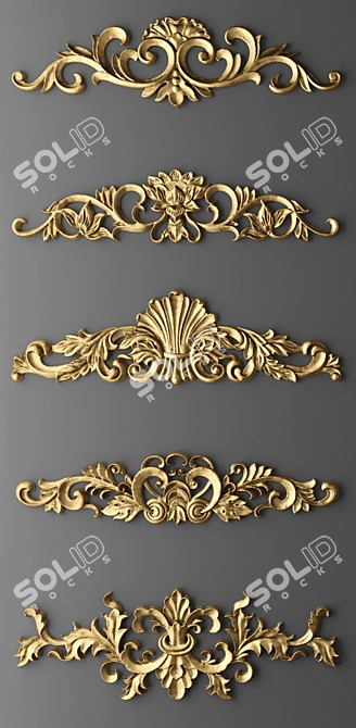 Golden Ornate Stucco Set 3D model image 2