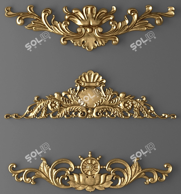 Golden Ornate Stucco Set 3D model image 3