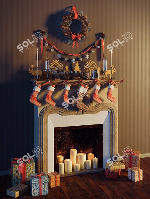 Title: Minimalistic Pinecone Wreath Fireplace Decor 3D model image 3