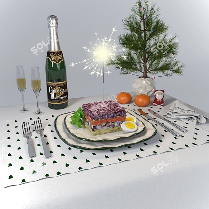  Festive "New Year" Salad Set 3D model image 1