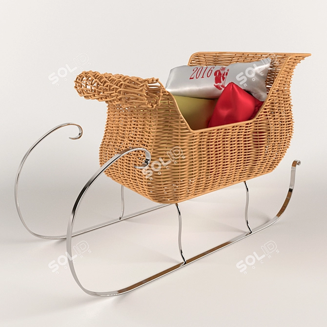 Festive Rattan Sleigh 3D model image 1