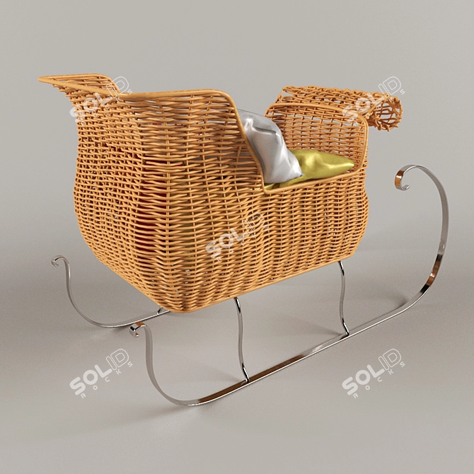 Festive Rattan Sleigh 3D model image 3