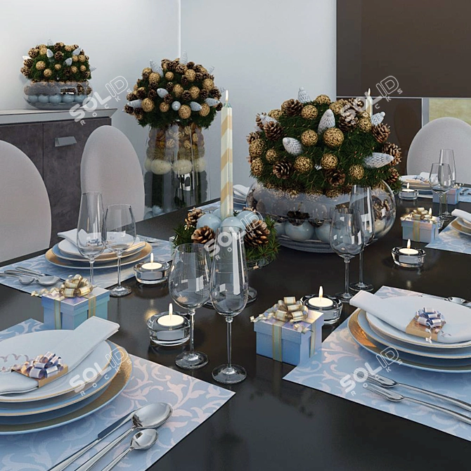 Festive Christmas Decor & Serveware 3D model image 1