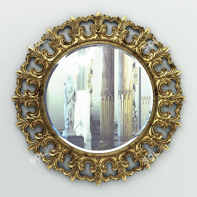 Elegant Carved Round Mirror 3D model image 1