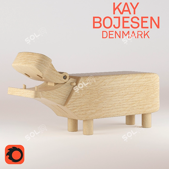 Bojesen Hippo Wooden Toy 3D model image 1