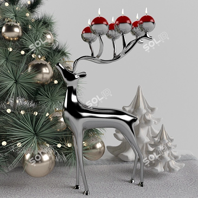 Holiday Deer Candle Christmas Decor 3D model image 2