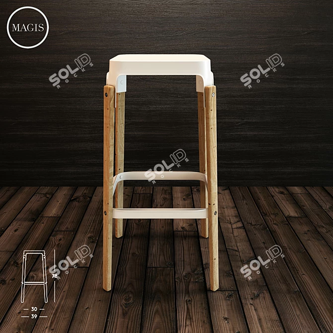 Sleek Steelwood Stool 3D model image 1