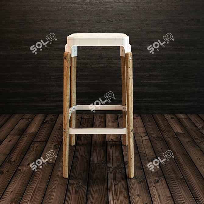 Sleek Steelwood Stool 3D model image 2