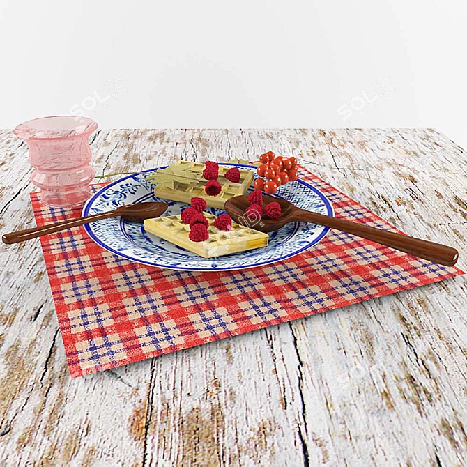 Raspberry Waffle Delight 3D model image 1