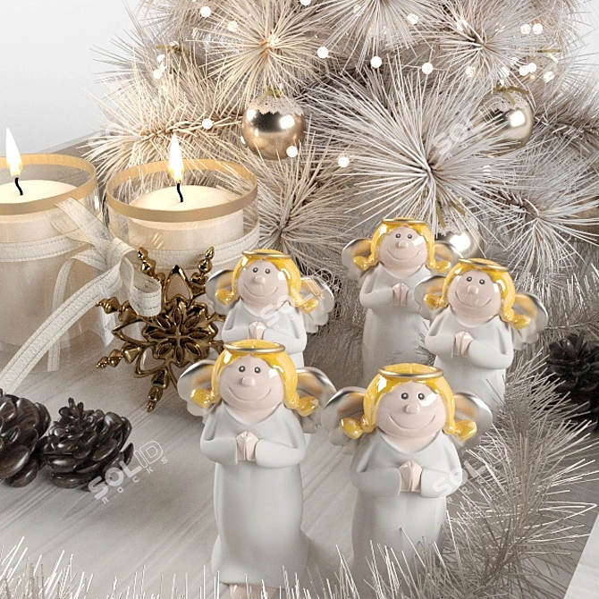 Festive Christmas Decor: Trees, Candles & Angels 3D model image 2