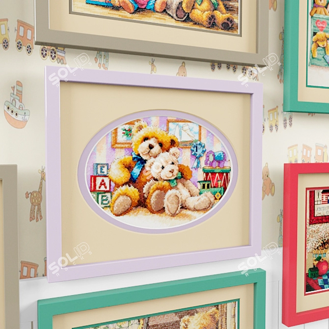 Colorful Teddy Bears Embroidery 3D model image 2