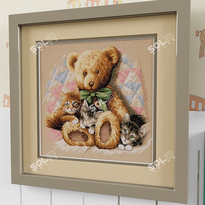 Colorful Teddy Bears Embroidery 3D model image 3