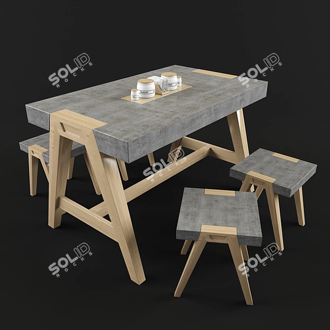 Modern Dining Table Set 3D model image 1