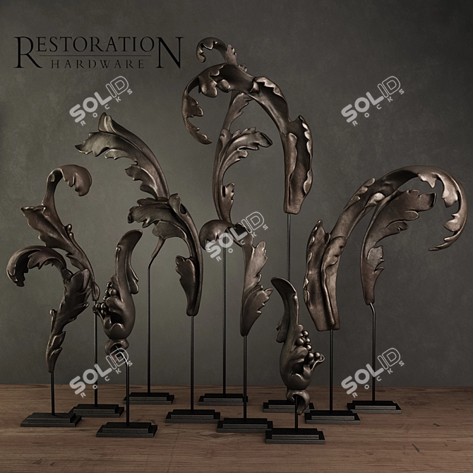 Elegant Wrought Iron Leaf Set 3D model image 1