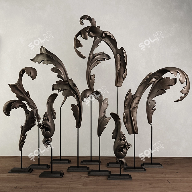 Elegant Wrought Iron Leaf Set 3D model image 2