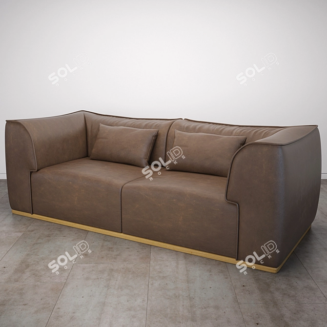 Sleek Brown Leather Sofa Set 3D model image 1