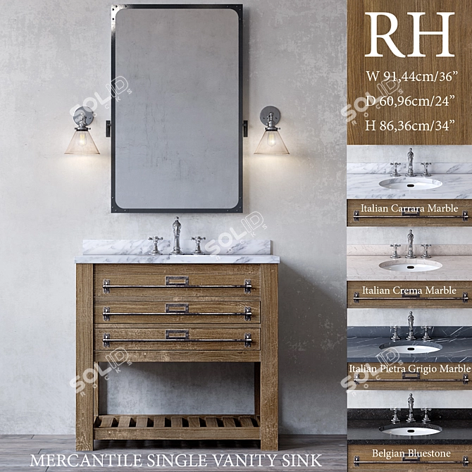 Elegant Mercantile Single Vanity 3D model image 2