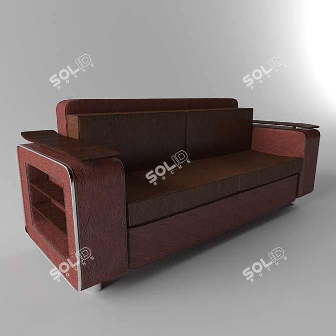 Leather Sofa with Integrated Shelves 3D model image 2